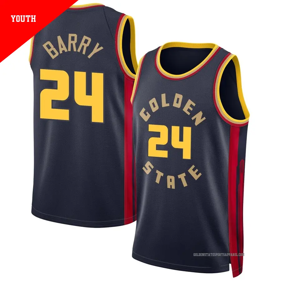 ＃24 Youth Rick Barry Golden State Warriors 2024/25 Swingman Navy City Edition Jersey