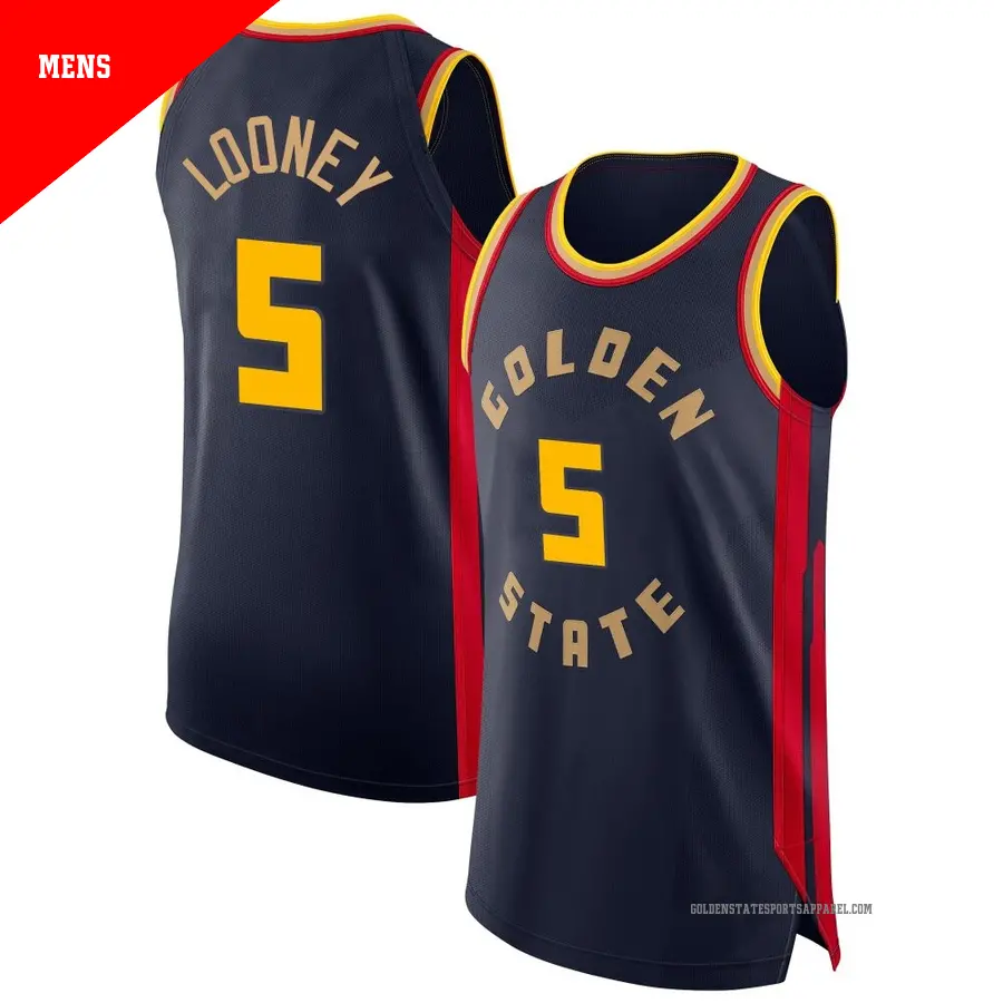 ＃5 Men's Kevon Looney Golden State Warriors 2024/25 Authentic Navy City Edition Jersey